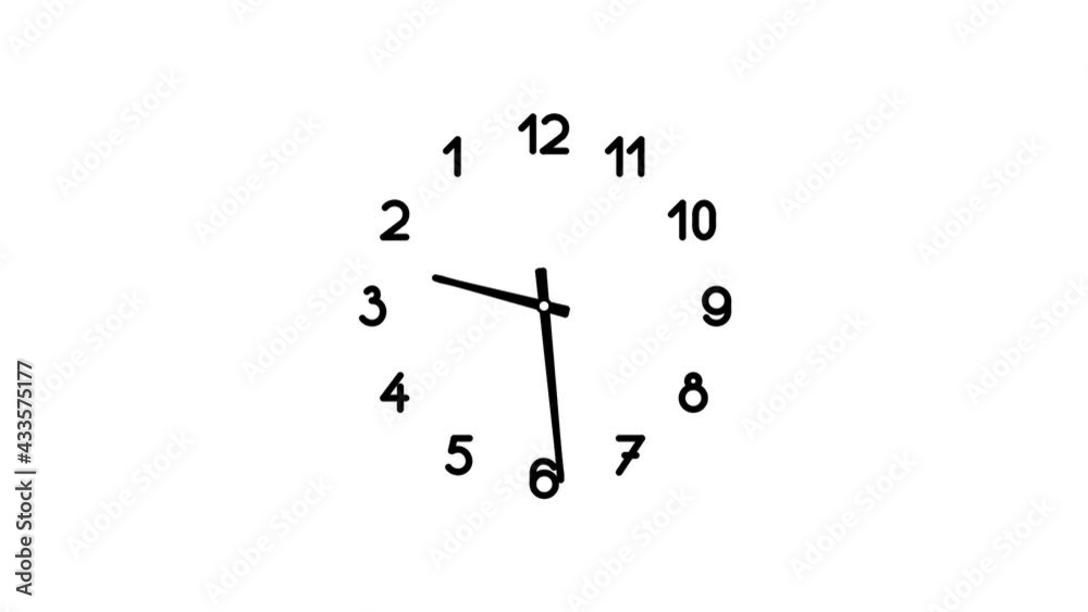Spinning reverse clock in 12 hour perfect seamless loop (Full HD 1920x1080, 30fps).