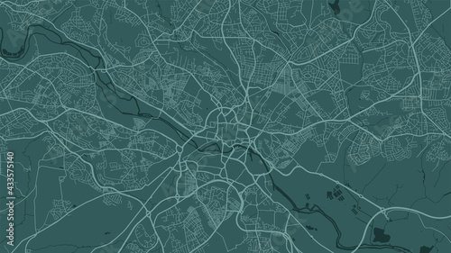 Green Leeds city area vector background map, streets and water cartography illustration.
