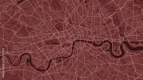 Red London city area vector background map, streets and water cartography illustration.