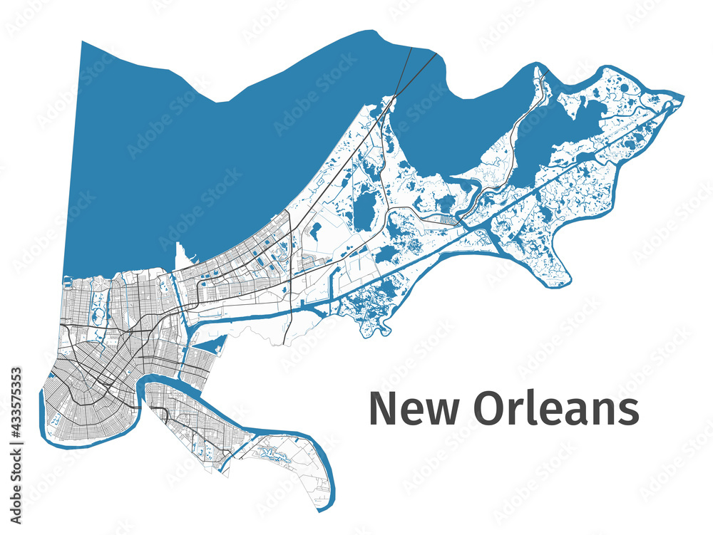 New Orleans map. Detailed map of New Orleans city administrative area