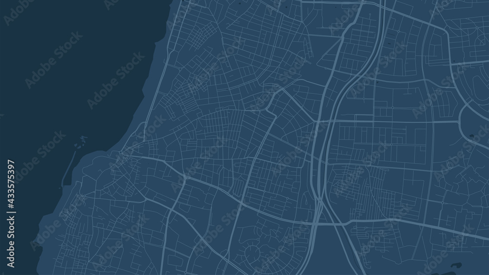 Fototapeta premium Dark blue Tel Aviv Yafo city area vector background map, streets and water cartography illustration.