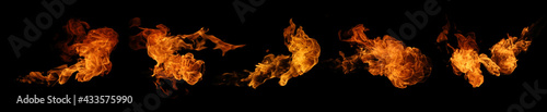 Fire collection set of flame burning isolated on dark background for graphic design © Akarawut