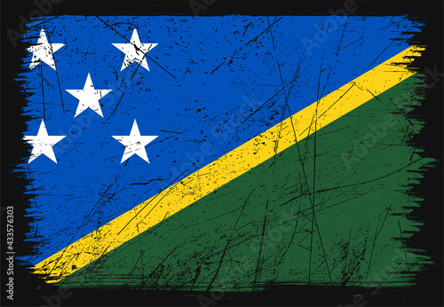 Creative grunge flag of Solomon Islands country. Happy independence day of Solomon Islands. Brush flag on shiny black background