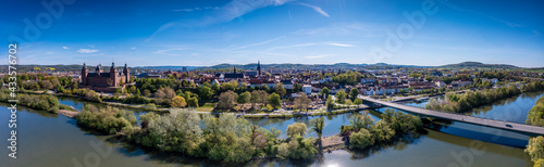 Panoramic aerial view over German city Aschaffenburg on the river Main