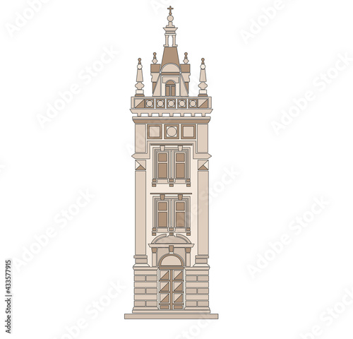 DRAWING OF HISTORICAL BUILDINGS OF VENICE, ANCIENT ITALIAN ARCHITECTURE IN GOTHIC AND NEOCLASSIC STYLE