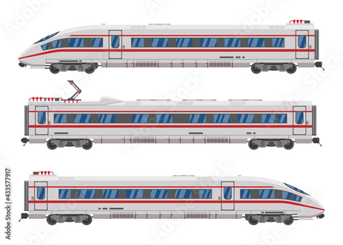 High Speed Train Isolated On White Background. Super Streamlined Train. Passenger Express Railway Locomotive. Railroad Public Transportation. Rapid Transport Concept. Flat Vector Illustration