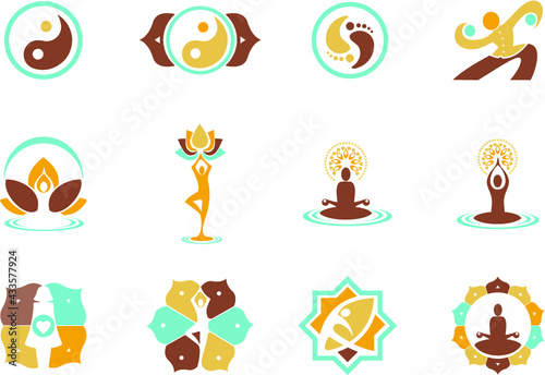 Yoga and martial art Icon Set Flat