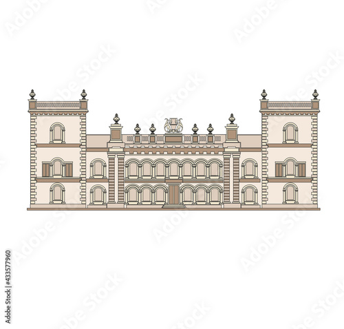 DRAWING OF HISTORICAL BUILDINGS OF VENICE, ANCIENT ITALIAN ARCHITECTURE IN GOTHIC AND NEOCLASSIC STYLE