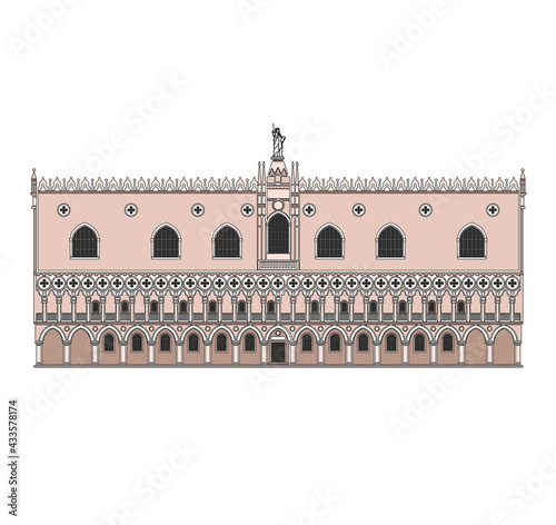 DRAWING OF HISTORICAL BUILDINGS OF VENICE, ANCIENT ITALIAN ARCHITECTURE IN GOTHIC AND NEOCLASSIC STYLE