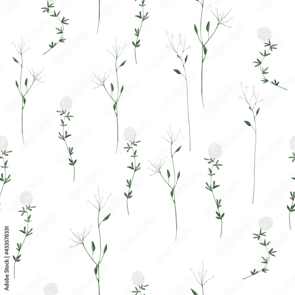 Seamless floral pattern with wild flowers on white background Seamless floral pattern with wild flowers on white background