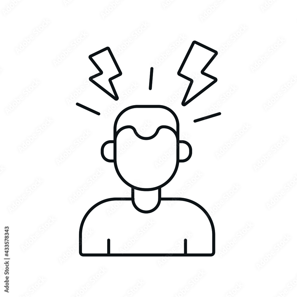 Obraz premium Headache linear icon. Doctor examination. Thin line customizable illustration. Contour symbol. Vector isolated outline drawing. Editable stroke