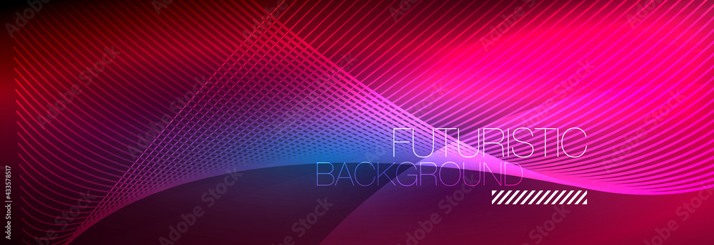 Abstract neon glowing light in the dark with waves. Shiny magic energy and motion concept, vector abstract wallpaper background Abstract neon glowing light in the dark with waves. Shiny magic energy and motion concept, vector abstract wallpaper background