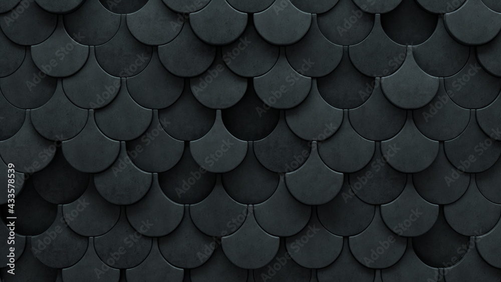 Polished, Fish Scale Mosaic Tiles arranged in the shape of a wall. 3D, Concrete, Bricks stacked to create a Semigloss block background. 3D Render Polished, Fish Scale Mosaic Tiles arranged in the shape of a wall. 3D, Concrete, Bricks stacked to create a Semigloss block background. 3D Render