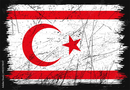 Happy independence day of Turkish Republic of Northern Cyprus. Brush flag on shiny black background