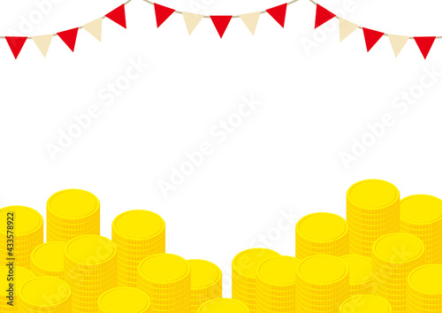 積まれたコイン・お金の背景イラスト　白バック