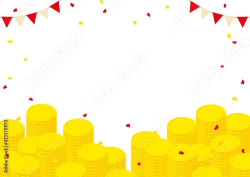 積まれたコイン・お金の背景イラスト　白バック