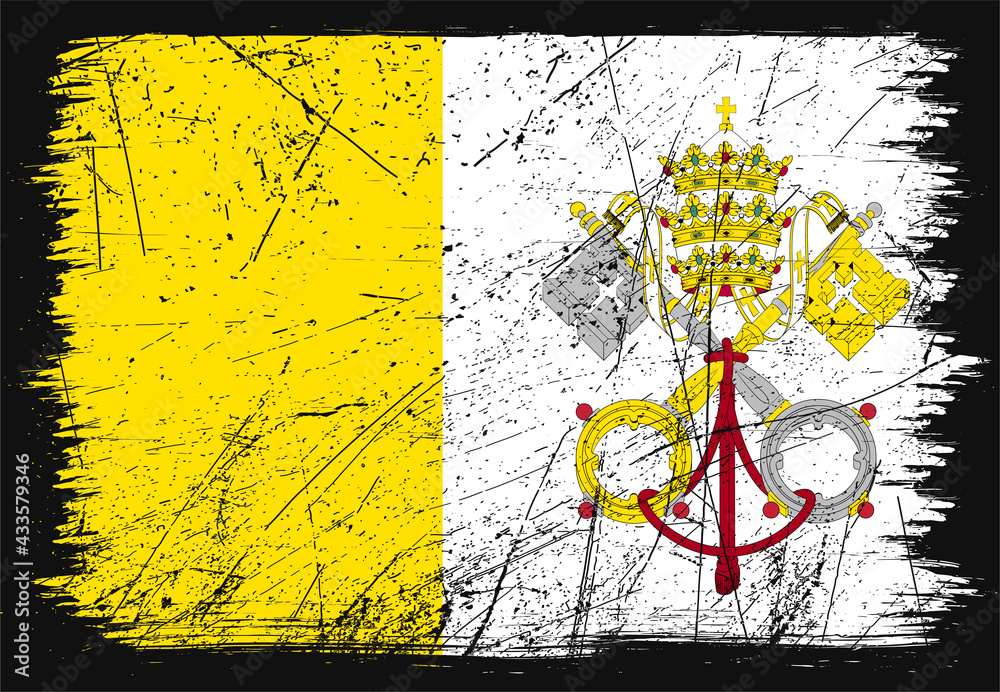 Fototapeta premium Creative grunge flag of Vatican City country. Happy national day of Vatican City. Brush flag on shiny black background