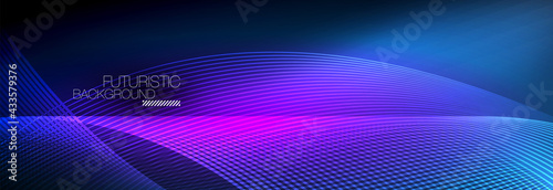 Abstract neon glowing light in the dark with waves. Shiny magic energy and motion concept, vector abstract wallpaper background