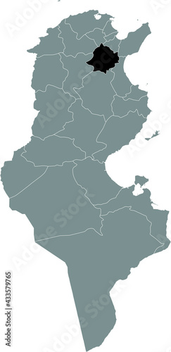 Black highlighted location map of the Tunisian Kasserine governorate inside gray map of the Tunisian Republic