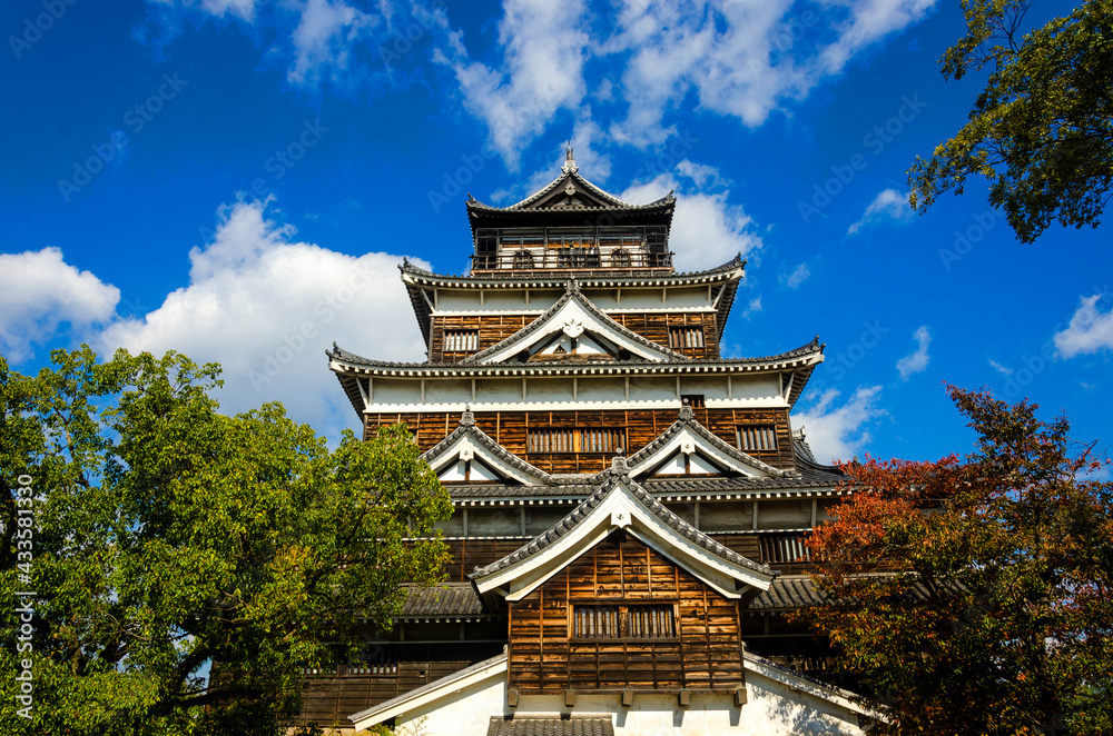 Hiroshima Castle in Hiroshima Prefecture, Japan. The castle was rebuilt in 1958. Hiroshima Castle in Hiroshima Prefecture, Japan. The castle was rebuilt in 1958.