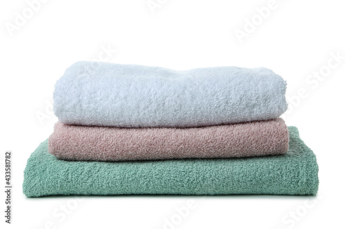 Stack of towels isolated on white background