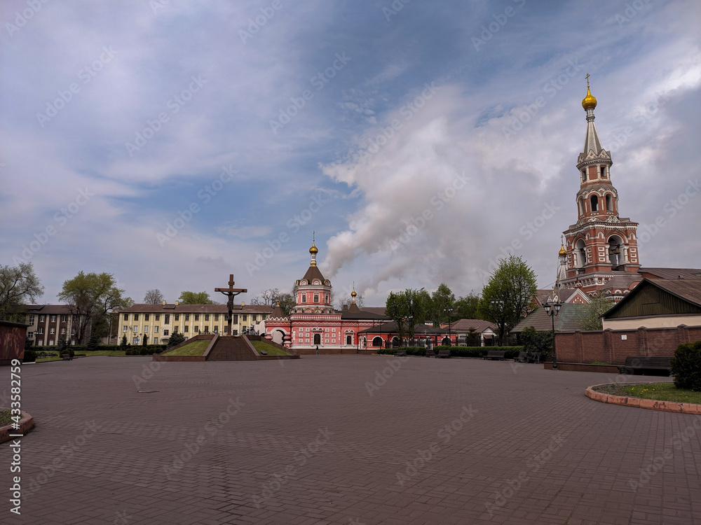 Kamenskoe, Ukraine - 03 May 2021: Cathedral Square, Golgotha, St. Nicholas Cathedral