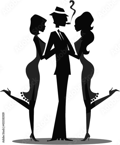 Gangster with two girls silhouette
