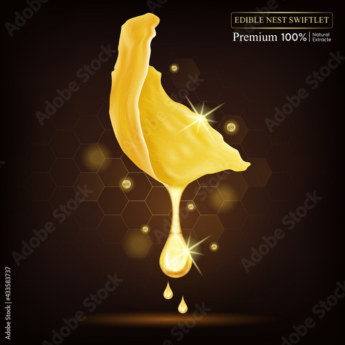 Edible-Nest Swiftlet, Drop of saliva from a bird's nest. Premium grade health food supplement. Bird's nest is made from the saliva of a bird backed. Vector Eps10