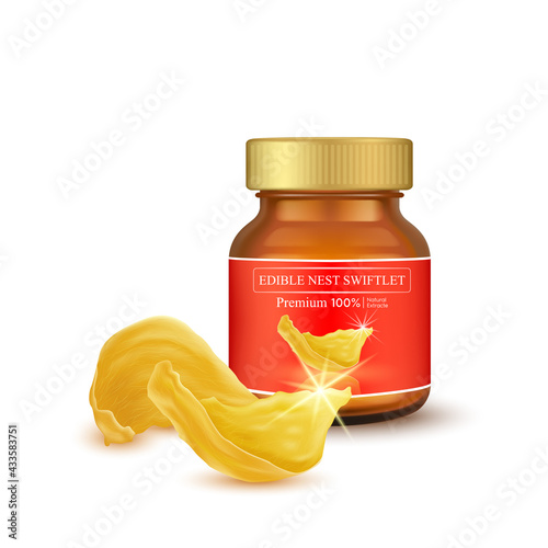 Edible-Nest Swiftlet, Drop of saliva from a bird's nest. Premium grade health food supplement. Bird's nest is made from the saliva of a bird backed. Vector Eps10