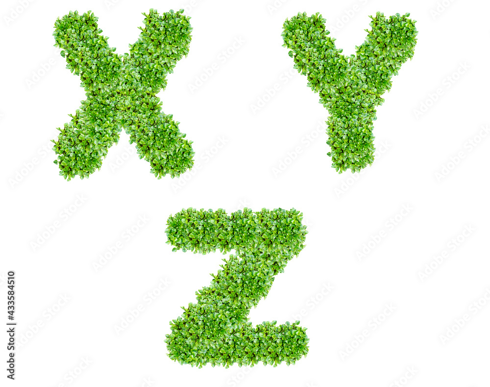 The letters X, Y, Z are made of lawn grass