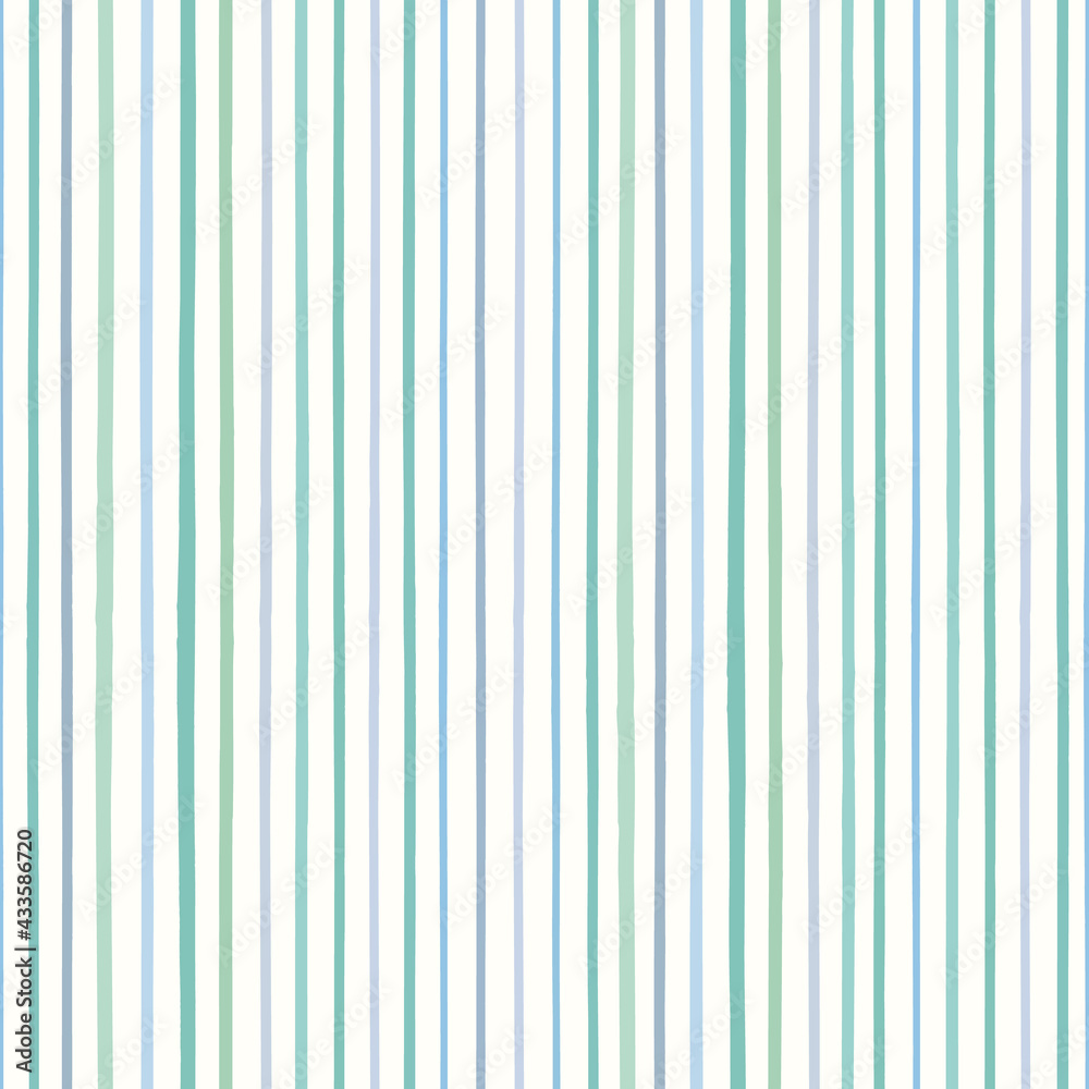 Striped background vector pattern in green and blue. Textured hand drawn vertical stripe design. 