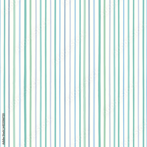 Striped background vector pattern in green and blue. Textured hand drawn vertical stripe design. 
