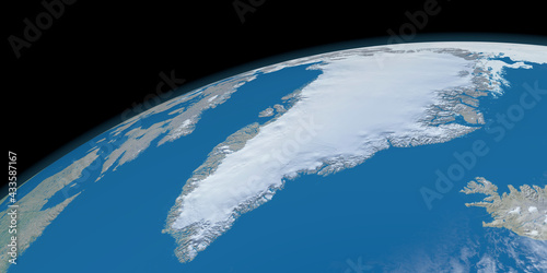 Greenland country in planet earth gyrating from the outer space photo
