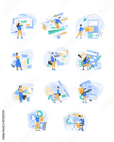 Designers are working on the desing of web page,Web design, User Interface UI and User Experience UX content organization,flat design icon vector illustration