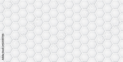 White ceramic hexagon tiles wall texture abstract background vector illustration