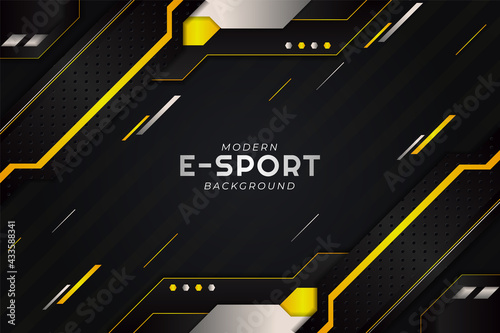 Futuristic Modern Gaming and Social Media Banner Diagonal Glossy Yellow and Dark Metallic Grey Background