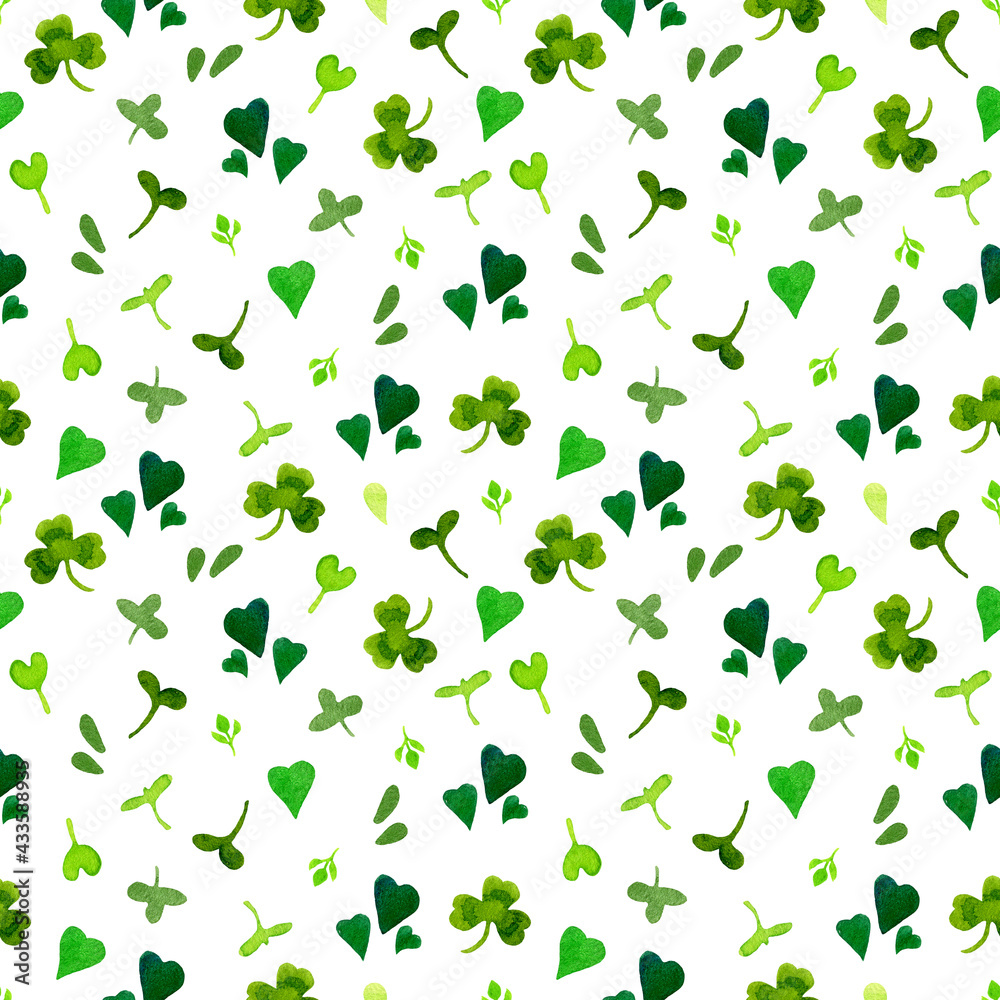 seamless watercolor pattern of stylized spring herbs, leaves and twigs. seamless watercolor pattern of stylized spring herbs, leaves and twigs.