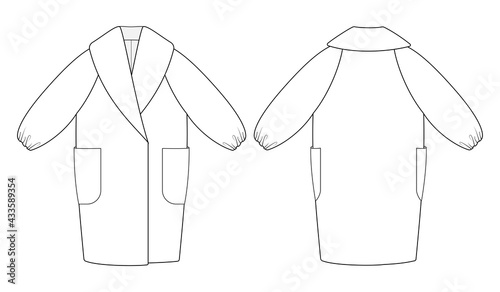 Fashion technical drawing of the
oversized down coat. Fashion flat template.