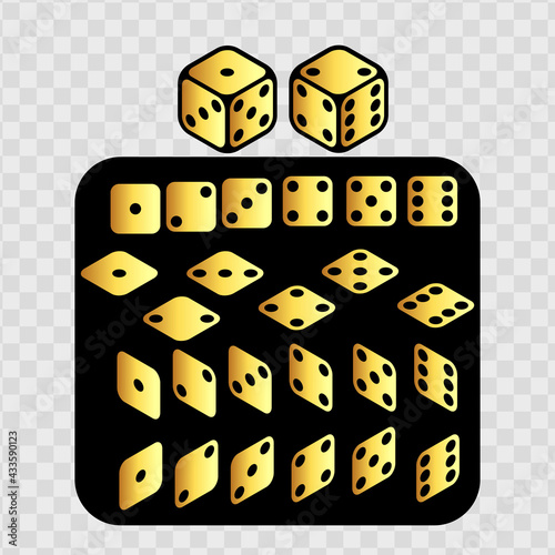 Gold dice constructor isolated. Vector illustration	