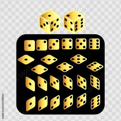 Gold dice constructor isolated. Vector illustration	