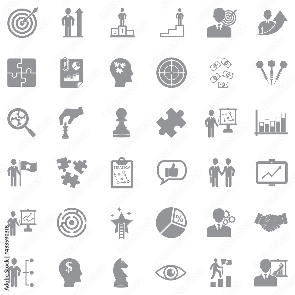 Strategy Icons. Gray Flat Design. Vector Illustration. Strategy Icons. Gray Flat Design. Vector Illustration.