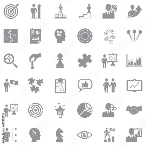 Strategy Icons. Gray Flat Design. Vector Illustration.