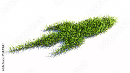 Concept or conceptual green summer lawn grass symbol isolated white background, sign of a rocket. 3d illustration metaphor for innovation, fantasy, space travel, exploration, technology and progress