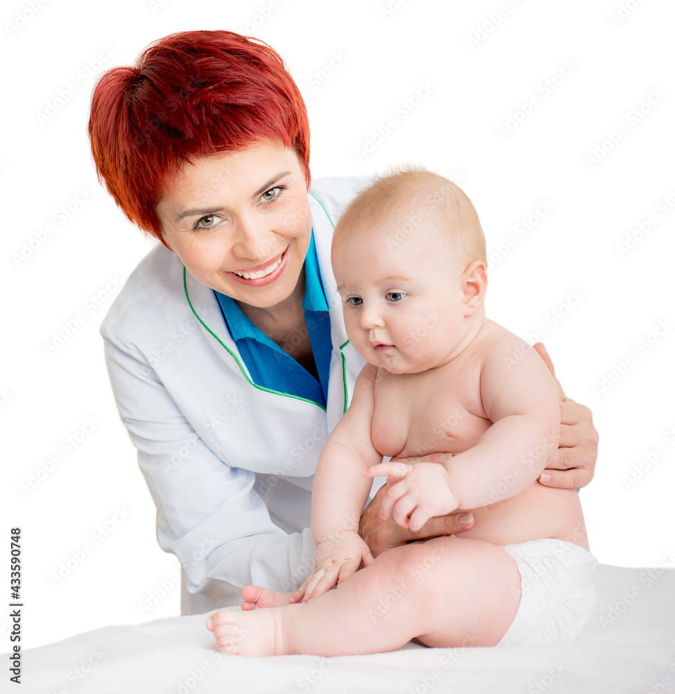 Doctor with cute baby isolated on a white background Doctor with cute baby isolated on a white background