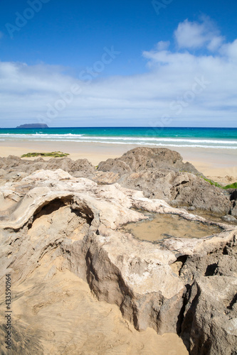 Coastal rocks on a beach of Porto Santo