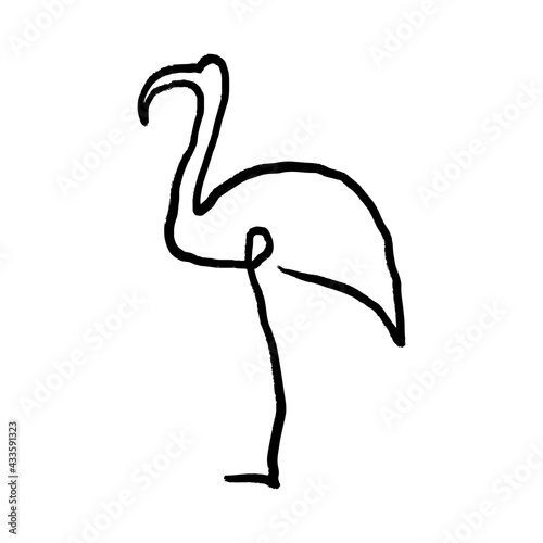 Black minimalist modern linear flamingo bird sketch. One line drawing.