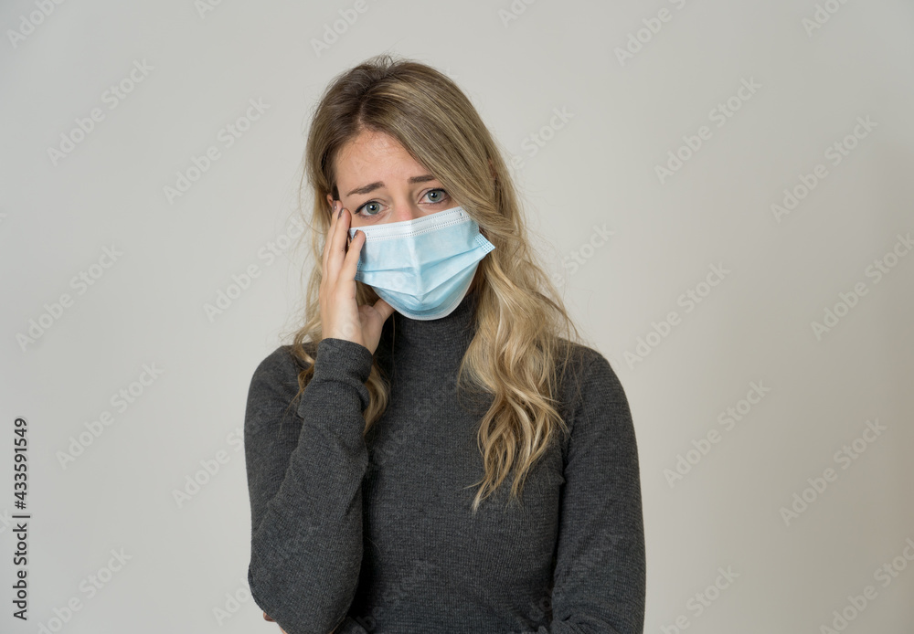 Attractive woman in isolation for virus outbreak suffering from anxiety hypochondria and depression Attractive woman in isolation for virus outbreak suffering from anxiety hypochondria and depression