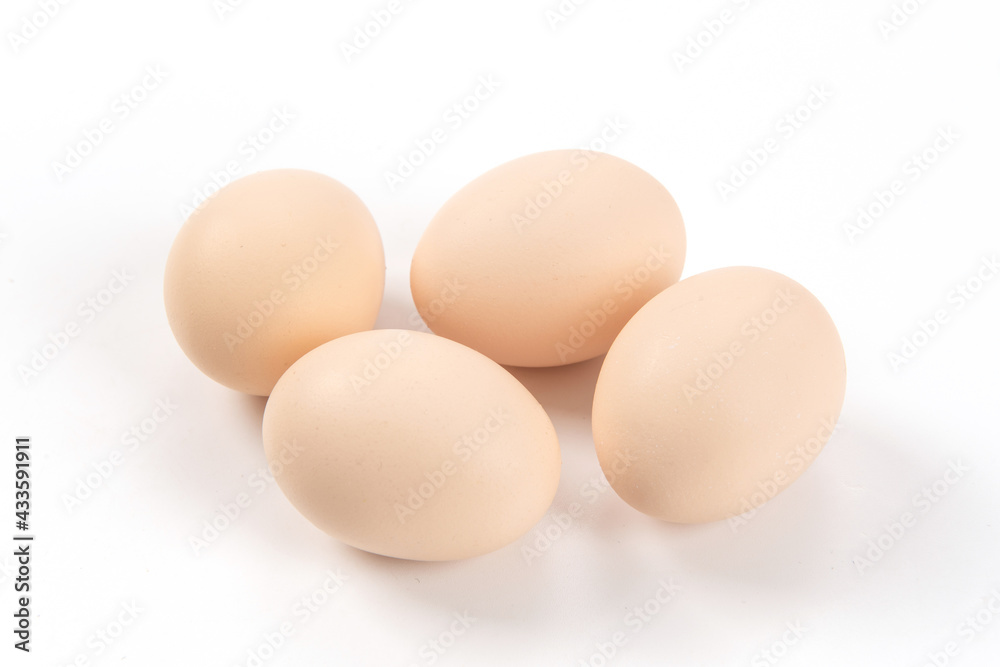 Raw native chicken eggs on white background