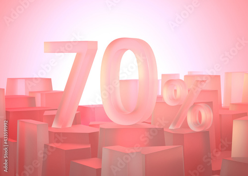 Beautiful 70 ( % ) percent number scene for promotion, the number stands on many blurred transparency boxes step.
