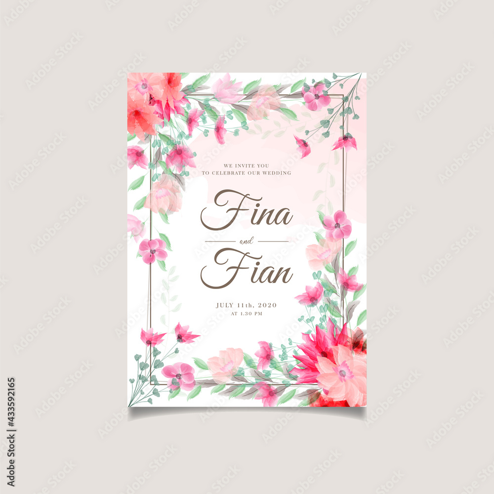 save the date watercolor floral Frame wreath with bouquet background abstract